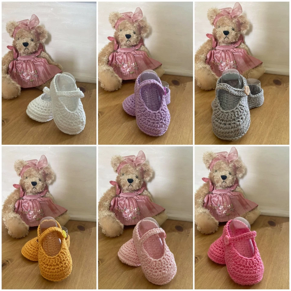 Handmade Crochet Baby Firs Shoes Mary Jane Christening Baby Girls Casual Booties - Image 1 of 4