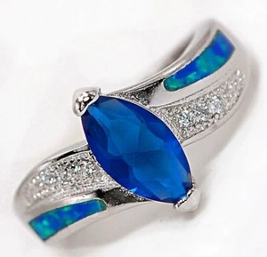 Anillo de plata de ley 925 con incrustaciones de ópalo australiano y zafiro tratado de 2 quilates talla 9 AT4 - Imagen 1 de 3