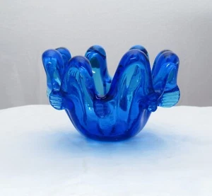 Vintage Murano Kobaltblau Stretchglas handgeblasen Süßigkeitenschale Schmuckschüssel - Bild 1 von 16