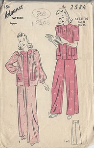 1940s Vintage Sewing Pattern B32" PYJAMAS (R713) - Picture 1 of 1