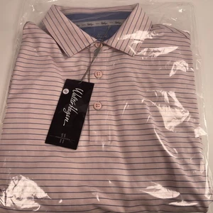 Walter Hagen P 11 Classic Stripe Polo T-shirt, SWEET PINK/NAVY STRIPE SIZE SMALL - Picture 1 of 3