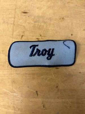 Vtg 70s TROY Sew On Embroidered Clothing Jacket Uniform Name Patch BLUE - Image 1 of 3