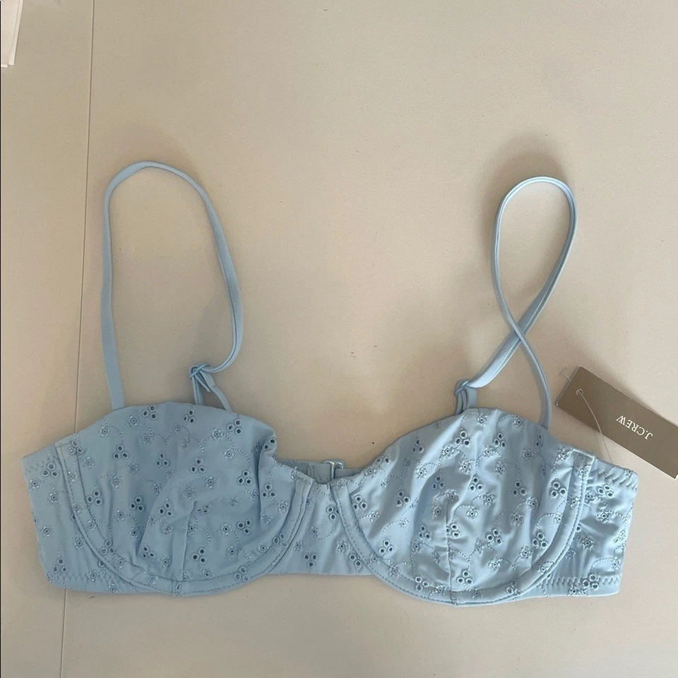 J Crew Women's Eyelet balconette underwire bikini top Size 34A Calm Blue Color - Image 1 of 4
