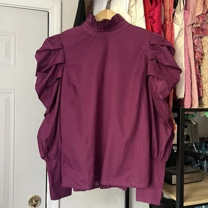 BEL KAZAN Hemdbluse Magenta Burgunder Lila Puff Langarm Knopfleiste hinten - Bild 1 von 7