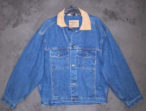Timberland Jacket Adult Large Blue Classic Denim Weather Gear Leather Collar Men - Picture 1 of 11