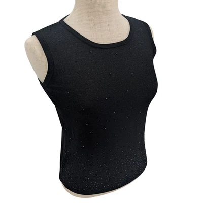 Vintage 90s Y2K Black Beaded Silk Tank Top Medium Stretchy Whimsigoth Grunge - Image 1 of 4