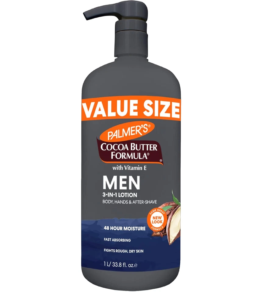 Fórmula de manteca de cacao para hombre 3 en 1 loción facial y corporal de rápida absorción para piel seca Foto 1 de 2