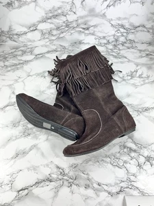Ravel Suede Fringe Mid Calf Boots Brown Women's UK Size 5 Pull On Casual - Picture 1 of 10