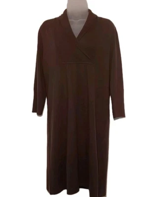 Dressbarn Dark Brown Sweater Dress 3/4 Sleeve Vneck Size L - Image 1 of 4