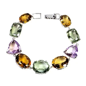 Brazalete de plata de ley 925 amatista 129ct 9ps citrino hecho a mano piedras preciosas 9 raro - Imagen 1 de 14