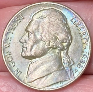 Hermosa moneda de níquel Jefferson 1988-P tono brillante #9 - Imagen 1 de 12