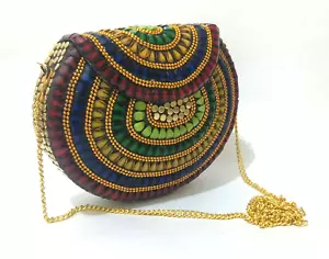 Multicolor Beads Mosaic Metal Clutch Party Wear Designer Clutch - Picture 1 of 6