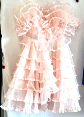 New $5,570 GIAMBATTISTA VALLI Tulle Embroidered Ruffle Pink Dress US 2 / IT 38 - Image 1 of 4