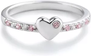 Sterling Silver 14K Gold Plated Baby Ring with Puff Heart and Pink Women Girls - Picture 1 of 6