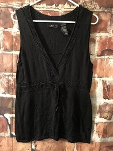 Axcess Womens Sweater Black Sleeveless Crochet Detail Neck Drawstring Waist SzXL - Picture 1 of 5