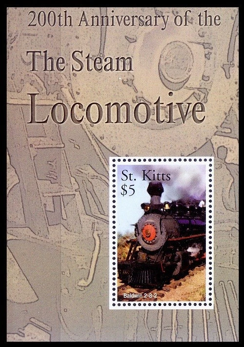 St Kitts 2004 MNH SS, Trains, Steam Locomotives 200th Ann. , Railways - Image 1 of 1