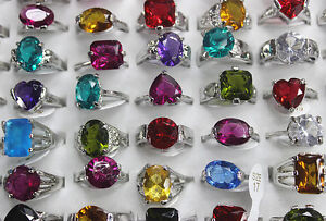 Fashion Lots 30pcs Imitation zirconia Silver Plated Multicolor Wonderful rings
