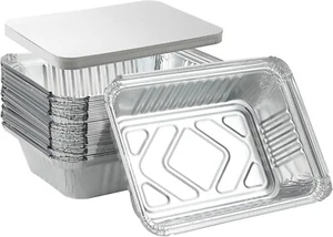 Alufolie Tabletts Mikrowellengeeignet Lebensmittelbehälter mit Deckel Einweg 100 Stück - Bild 1 von 9