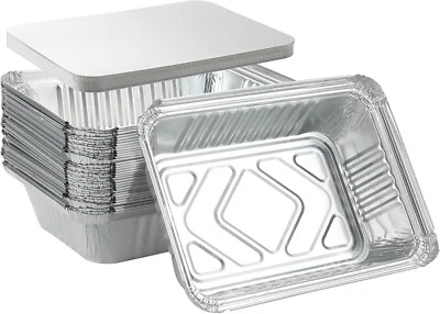 Aluminium Foil trays Microwaveable Food Containers with Lids Disposable 100pcs - Image 1 of 4