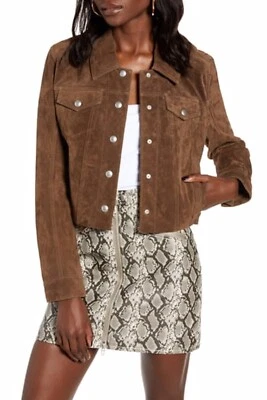 NEW BLANKNYC Denim Crop Suede Trucker Jacket - Rodeo / Brown - Large - Image 1 of 4