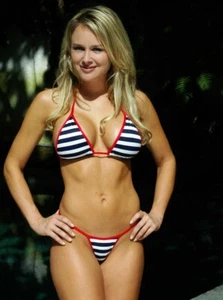 Red White & Blue Stripe String Thong Bikini Swimsuit/Made in usa/Stripper/m-l - Picture 1 of 3