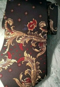Buckingham, Men's Designer Fine Silk Neck Tie Black Maroon Paisley Leaf Print - Picture 1 of 7
