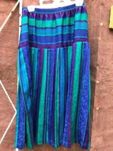 Vintage 1980s 1990s blue green purple stripe pleat skirt jacquard effect size 24 - Picture 1 of 8
