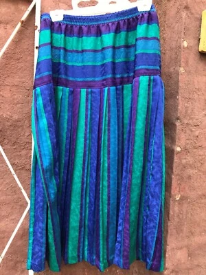 Vintage 1980s 1990s blue green purple stripe pleat skirt jacquard effect size 24 - Image 1 of 4