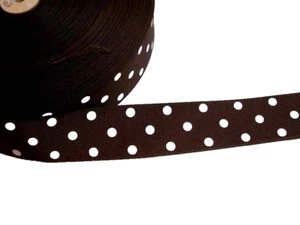 Brown with White Polka Dot Grosgrain Ribbon 1 1/2" wide x 10 yards Schiff B37 - Picture 1 of 4