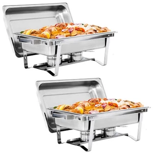 2 Pack 8 QT Stainless Steel Chafer Rectangular Dish Buffet Chafing Set Silver - Picture 1 of 12