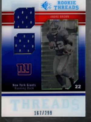 A5067- 2009 SP Threads Rookie threads Dual Swatch #RTAB Andre Brown Jersey /299 - Image 1 of 2