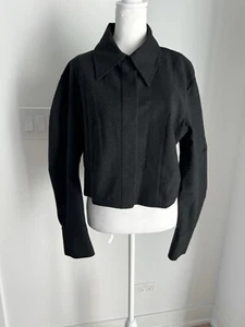 NWT Zara Size XL Cropped Shirt Jacket Balloon Sleeve Button Front in Charcoal - Picture 1 of 12