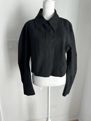 ZARA  Size XL Cropped Shirt Jacket Balloon Sleeve Button Front in Charcoal NEW - Image 1 of 4