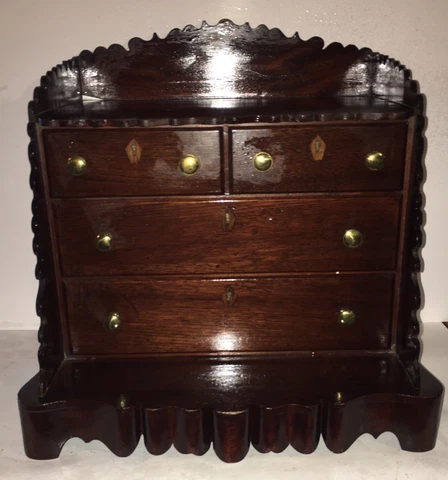 Beautiful Miniature DRESSER CHEST Jewelry 1840 Empire Inlaid Cover