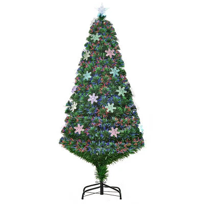 HOMCOM Albero di Natale artificiale innevato 150cm in fibra ottica, 21 luci LED