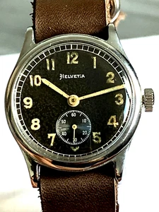 German military watch Helvetia D-H, chrome, 1940s WWII - Picture 1 of 12
