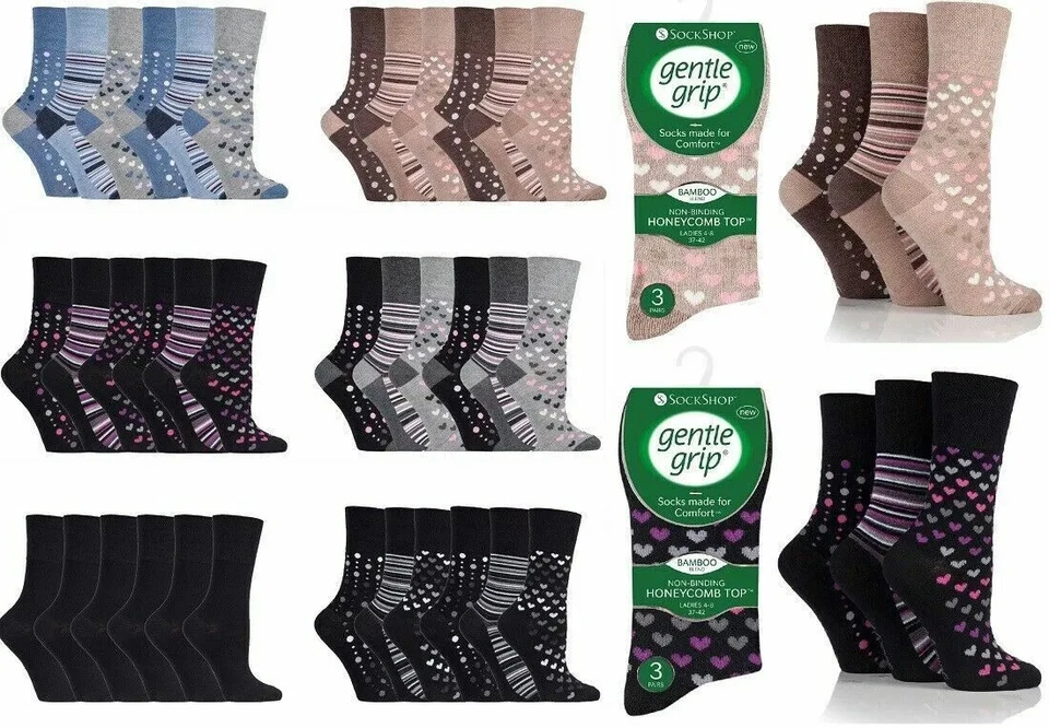 Ladies Gentle Grip Bamboo Blend Soft Socks Non Elastic Honey Comb Top UK 4-8 - Image 1 of 1