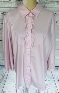 Women’s XXL Blouse Old Navy Pink Button Down Ruffle 3/4 Sleeves Collared Soft  - Picture 1 of 12
