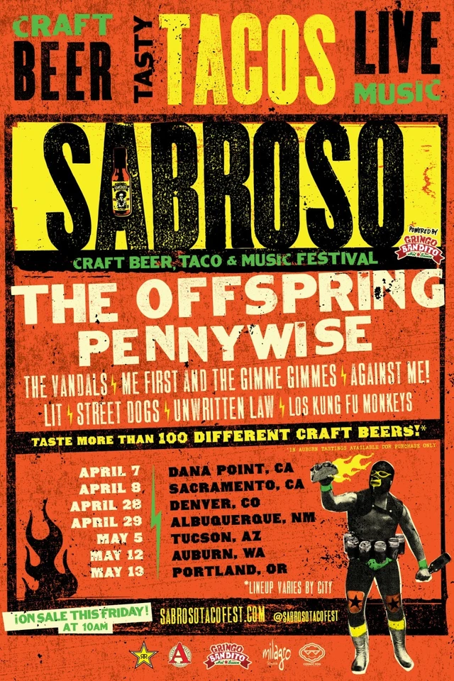 SABROSO FESTIVAL 2019 CONCERT TOUR POSTER - The Offspring, Pennywise, Vandals - Image 1 of 1