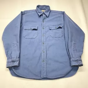 VTG LL Bean Flannel Shirt Mens Medium 15.5 Blue Chamois Cloth Button Up USA - Picture 1 of 19