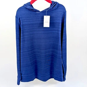 NEW Tag Lands' End Kids Size M 8 Long Sleeve UPF 50 Sun Hoodie Rash Guard BLUE - Picture 1 of 6