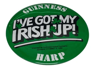 Guinness Harp I've Got My Irish Up St. Patricks Day Button Pin 1988 Vintage - Imagen 1 de 8