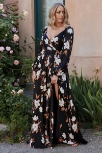 Maxi Abito Baltic Born Nero Marrone Scuro Moody Floreale Tristan Taglia Media Nuovo con etichette - Foto 1 di 6