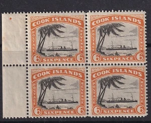 Isla Cook 1932 KGV 6d Naranja y Negro - Bloque de 4 - SG104 - Estampillada sin montar o nunca montada - Gato £116 - Imagen 1 de 2