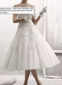 Oleg Cassini Ivory Wedding Dress CPK437 Size 12 Tea Length - Picture 1 of 9
