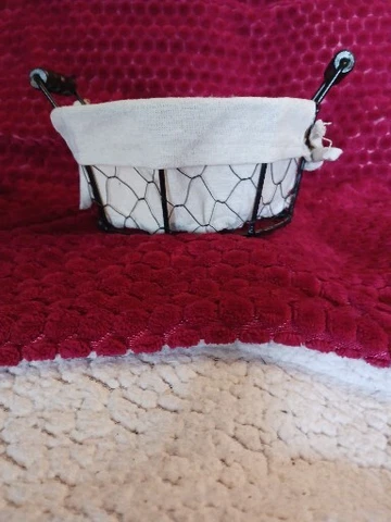 Farmhouse Black Metal Basket Circular 7" Diameter with removable fabric liner Cover