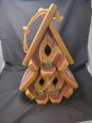 Chalet,  A-Frame Distressed Style Birdhouse Avian Bird House Condo Rust Red ~16" - Image 1 of 4