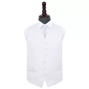 White Plain Satin Solid Mens Wedding Waistcoat And Cravat Set by DQT - Picture 1 of 4