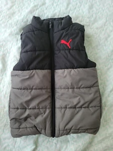 Puma Vest Jacket Boys XXS / 3/4 Black & Gray Quilted Full Zip Puffer Youth - Picture 1 of 2