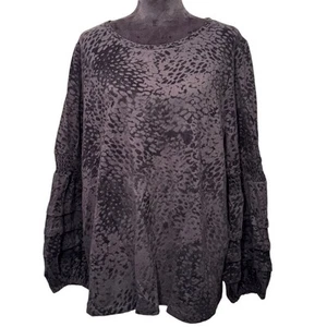 Chico's Black Velvet Burnout Leopard Print Top w/Balloon Sleeves Size 4/XXL Dark - Picture 1 of 16